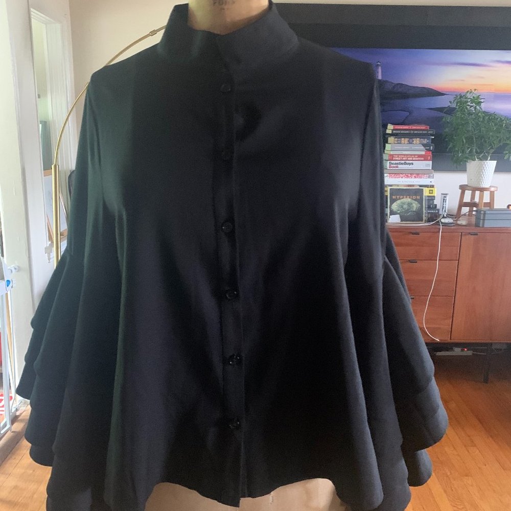 Farrow - Need Supply - Women's Black Tiered Ruffled Long Sleeved Blouse